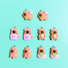 10pcs Assorted Cute Pink Capybara Design Resin Jewelry Making Findings, Suitable For Pendant, Earrings, Necklace, Bracelet, Keychain, Bag Charm, DIY Craft Supplies - Mixed Pink Capybara - View 1