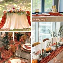 Camino de mesa de gasa navideño de 10 pies, 5 paquetes de 35x120 pulgadas, camino de mesa de gasa para recepción de bodas, fiesta de cumpleaños bohemia, decoración de mesa rústica y romántica para bodas - Multicolor - Ver 11
