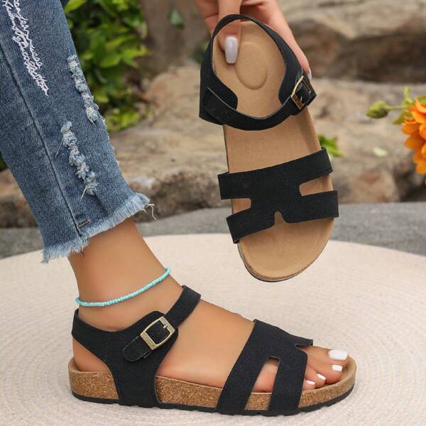 Women's Fashion Slip-On Comfy Plus Size Casual Sandals, Simple Roman Style Vacation Flats