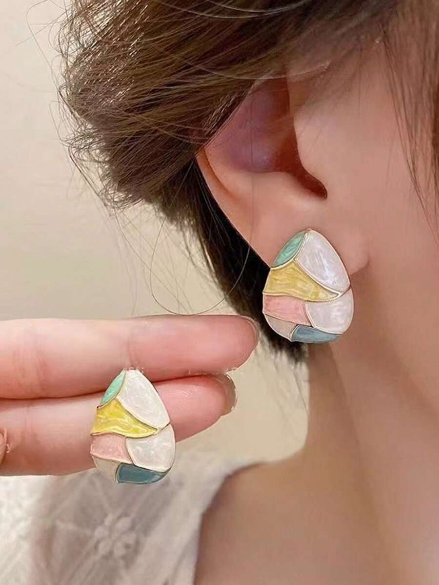 1 对简约优雅泪珠耳环，适合女性在节日和日常佩戴 - 彩色 - 查看 1