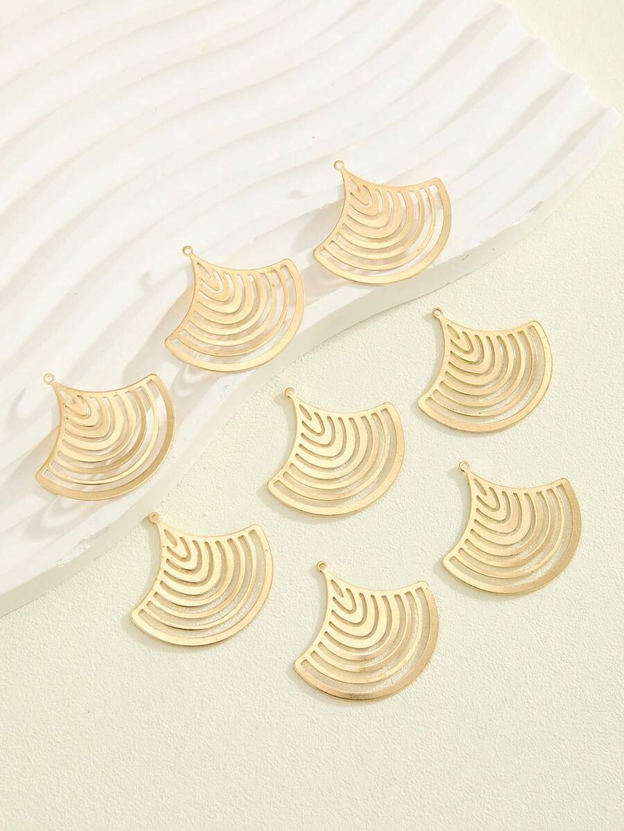 8pcs Hollow Fan-Shaped Earring Components Made Of Copper Material, Suitable For Earrings, Necklaces And DIY Jewelry Assembly - Brass - View 1