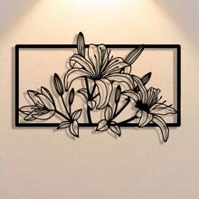 1 件优雅的金属百合花墙饰，抽象轮廓铁艺装饰，多用途室内/室外壁挂，适合作为乔迁、节日、生日礼物、收藏品，非常适合花园爱好者、办公室、客厅、卧室、露台、厨房、农舍装饰 - 黑色 - 查看 1