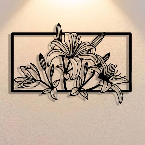 1 pezzo Elegante opera d'arte da parete in metallo a forma di fiore di giglio, decorazione in ferro astratta, multifunzionale per uso interno/esterno, adatto come regalo per inaugurazione casa, festa, compleanno, da collezione, ottimo per amanti del giardino, ufficio, soggiorno, camera da letto, patio, cucina, decorazione country