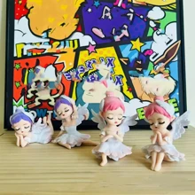 Set de 4 figuritas de bebé ángel en caja ciega, decoración creativa de tartas, muñecas de colección de dibujos animados gacha, regalo de cumpleaños