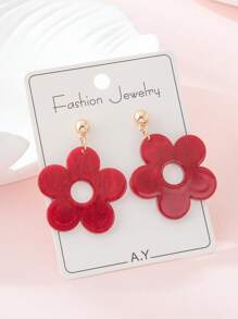 1 par de pendientes con colgante de flor roja de diseño de olas de agua acrílico para mujeres, apropiados para fiestas, playa y uso diario