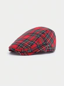 1pc Plaid Retro Casual Polyester Patchwork Newsboy Cap, British Style, Spring/Summer, Beret Cap - Forward Cap - View 6