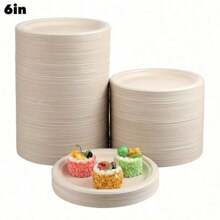 10/50pcs 6/8 Inch Thick Luxury Sugarcane Fiber Paper Plates - Reusable, Leak-Proof, Disposable, Suitable For Celebration Events