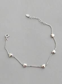 1pc S925 Sterling Silver Simple Solid Heart Adjustable Bracelet, Hypoallergenic Jewelry Gift For Women, Birthday, Anniversary, Valentine's Day Valentines