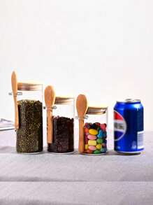 1 Stück 350ml/450ml rundes Glas Vorratsglas mit Luftdichtem Deckel, Gewürz Gläser mit Bambusdeckel und Löffel, Lebensmittel Vorratsbehälter für Zucker, Kaffee, Nüsse, Glas Küchen Kanister für Mehl, Kekse, Süßigkeiten, Matcha Tee, Nüsse und Gewürze