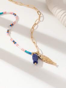 1 pièce Collier bohème d'été avec perles, pendentif carte de tarot, collier avec perles de graines, étoile de mer en raphia pour voyage et plage. Bijoux bohèmes pour femmes