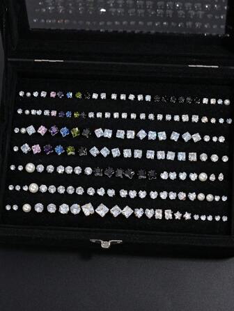 12-101 Pairs Minimalist Cubic Zirconia Geometric Stud Earrings Set, Suitable For Men And Unisex Daily Wear, Versatile For Birthday, Party, Christmas, Valentine's Day Gifts