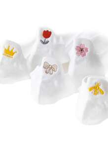 5 Pairs/Pack Women's Flower Bow Bee Crown Versatile Embroidered White Socks Simple Student Socks - Multicolor - View 6
