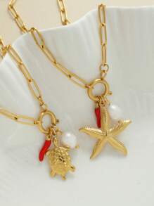 1 pièce Bijou personnalisé, collier de style océan avec pendentif à la mode en forme d'étoile de mer, de coquillage et de dauphin, collier à porter au quotidien