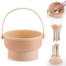 Makeup Brush Cleaning And Storage Box - Silicone Foldable Design - Beige - View 1