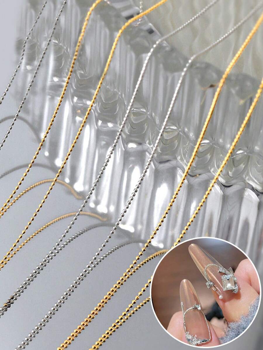 1PC/50CM Nail Art Metal Beads Chain Silver Golden Color Nail Decoration