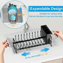 Sink Dish Drying Rack - Expandable Small Dish Rack Over Sink With Silicone Drying Tray, In Sink Dish Drainer Kitchen Counter With Cutlery Holder, Drying Rack Fit 14''-19'' Kitchen Sink