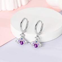1pc Elegant Glow-In-The-Dark Firefly Earrings - Pink & Purple, Perfect For Parties & Gifts