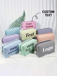 Customized Makeup Bag, Personalized Bridesmaid Makeup Bag, Bridal Gift, Party Makeup Bag, Striped Travel Organizer, Christmas Gift, Valentine's Day Gift - Multicolor - View 1