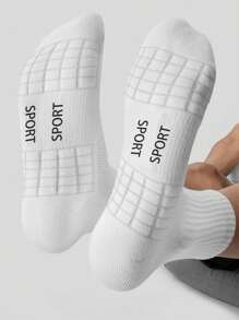 1/6 Pairs Thick Terry Crew Sports Socks For Men, Moisture Wicking, For Tennis, Badminton, Running, Basketball, Unisex, Fall