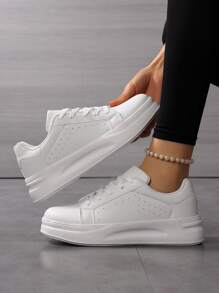 Novos tênis brancos, casuais, respiráveis, confortáveis, versáteis, estilo coreano, com cadarço, sapatos de lona