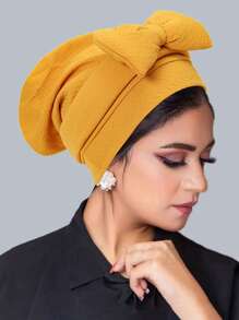 1 Chic Women's African-Inspired Turbans - Stylish Solid Color Head Wraps With Large Bow, Elastic Polyester Chemotherapy Hats, Machine Washable - Perfect For New Year & Holiday Celebrations - Multicolor - View 4