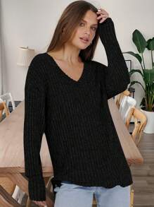 Camiseta De Punto Con Cuello En V Para Mujer, OtoñO E Invierno Navidad Ropa Mujer - Negro - Ver 5