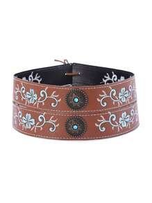 1 件复古刺绣饰边配棕色皮革和金属镶嵌，复古头带发饰