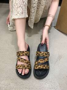 女士坡跟厚底凉鞋，2025新款夏季豹纹厚底拖鞋，厚跟舒适休闲户外拖鞋，大码 - 彩色 - 查看 6