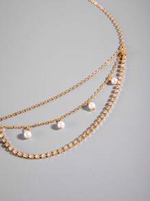 imoli 1 件简约铜链项链，带水钻、树脂和人造珍珠流苏吊坠，适合斋月活动、派对、礼物（手工制作、定制长度、不同圆盘数量） - 彩色 - 查看 4