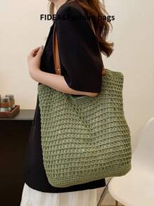 Nouveau sac à épaule en crochet de mode printemps pour femmes, design minimaliste élégant et léger de grande capacité avec un motif ajouré, convient pour les vacances, la plage, polyvalent