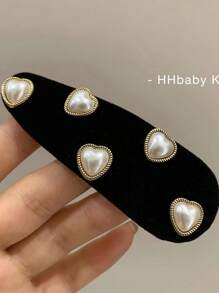 2件/4件套装新款心形珍珠装饰天鹅绒发夹女士爪夹发夹发夹，学校用品，珍珠发饰