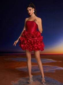 Đầm dạ hội trang trọng họa tiết hoa 3D thời trang mùa hè Toosun, thích hợp cho lễ tốt nghiệp, tiệc về quê, tiệc tùng và sự kiện cưới, đầm dự tiệc, đầm dự tiệc cưới - Đỏ - Xem 5