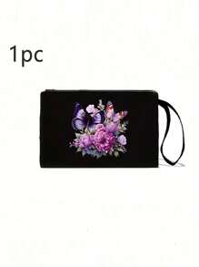 2 Pieces Pink Butterfly Print Tote Bag Set, Jute With Stylish Pattern, Including Handy Coin Purse, Perfect For Shopping, Travel & Beach Adventures,Multifunctional Women's Bag, Suitable For Daily, Travel, Shopping, Work, Gift Giving - Black - View 7