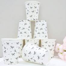 10/20/40pcs,Pink/Black Bow Paper Cups,Ribbon Bow Tumbler Pink Cups For Valentine's Day Cold Drinks Home Office Decoration Party Favors,Bow Paper Cups 9 Oz Disposable Coffee Cups Bow Theme Birthday Party Cups - Multicolor - View 13