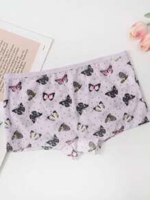 5pcs Tween Girls' Breathable Mesh Butterfly Print Underwear, Soft & Comfortable, Suitable For Young Girls - Multicolor - View 3