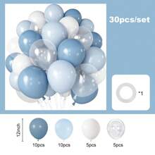 30/50/70 件淡蓝色派对花环拱门气球套装，12/10/5 英寸蓝白色透明厚乳胶气球，浅蓝色马卡龙蓝色哑光白色气球，配透明气球，适用于生日派对、婚礼、毕业纪念日、性别公开派对、装饰气球 - 復古藍色 - 查看 9