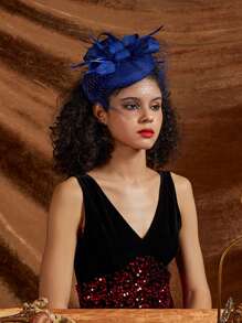 1 قطعة قبعة مزين بالريش والنقاب لحفل الشاي وسباق كنتاكي وحفل الزفاف, اكسسوارات شعر قبعات صغيرة وقبعات ميني فوق