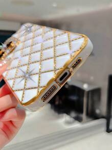 1pc Diamond Shaped Rhombus Electroplated Laser Engraved TPU Phone Case Compatible With IPhone Waterproof Shockproof Anti-Fall Scratch Resistant - Gold - View 10