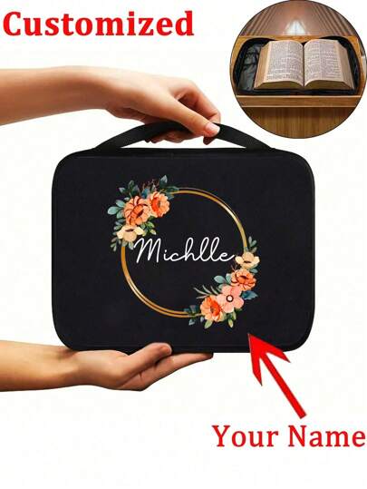 Bolsa de tela personalizada con impresión de letra simple, bolsa de almacenamiento de Biblia multifuncional, adecuada para uso diario de estudiantes; bolsa de almacenamiento de Biblia con estampado de leopardo y corazón cruzado