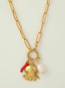 1 pièce Bijou personnalisé, collier de style océan avec pendentif à la mode en forme d'étoile de mer, de coquillage et de dauphin, collier à porter au quotidien