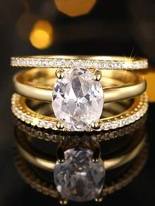 Newsoul Juego de 3 anillos románticos y elegantes de plata de ley 925, con alto brillo, anillos de compromiso con diseño de amor, regalo de San Valentín para novia, joyería fina para dama