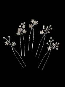 5pcs Faux Crystal Floral Hair Clips, Elegant Handmade Woven Non-Slip Hair Accessories