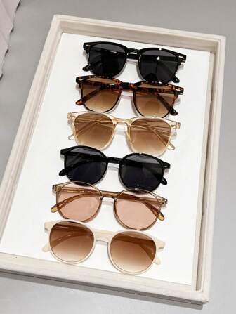 6pcs Women's Round Mixed Classic Color Combination Fashion Eyeglasses Set For Summer Beach Vacation,Outdoor,Travel