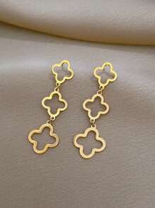 1 对女士简约镂空四叶草耳环，适合日常佩戴 - 金黃色 - 查看 5