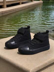 春季儿童帆布鞋，透气学生运动鞋，平底男女通用休闲运动鞋 - 黑色 - 查看 1