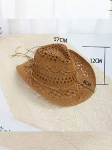 1pc Men's Summer New Hollow-Out Solid Color Straw Hat, Breathable Sun Hat, Outdoor Vacation Hat, Personalized Casual Style Woven Hat, Suitable For Spring & Summer Outdoor, Vacation, Travel