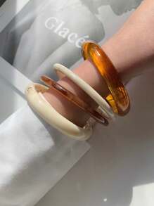 4pcs Vintage Resin Amber Pattern Acrylic Bangle Bracelets, Women's Fashionable & Versatile