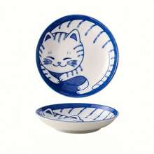 1/4pcs Small Plate Set Ceramic Cute Cats Design Appetizer Dessert Sushi Sauce Dishes For Restaurant