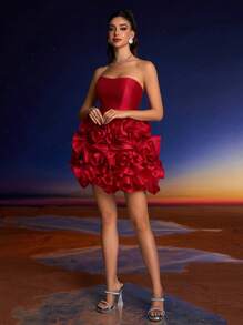 Đầm dạ hội trang trọng họa tiết hoa 3D thời trang mùa hè Toosun, thích hợp cho lễ tốt nghiệp, tiệc về quê, tiệc tùng và sự kiện cưới, đầm dự tiệc, đầm dự tiệc cưới - Đỏ - Xem 3