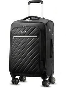 22149 1 Piece  Softside Expandable Carry On Luggage, Lightweight Rolling Suitcase With Double Spinner Wheels (Black, 20 Inch) Traveling Bag Travelling Organizer Outfit Airport Travel Clothes Travel Stuff Luggage Bag Summer  Gift Ideas Men Women Gift  For Vacation Holiday - 黑色 - 查看 1